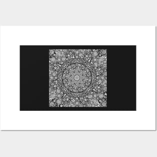 Zentangle Mandala, Black and White Digital Illustration Posters and Art